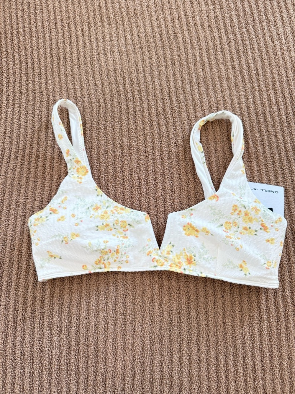 O'Neill D cup White Floral Swim Bralette with Yellow Blossoms